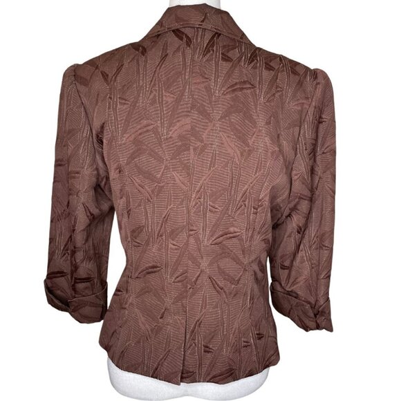 Worthington Brown Peaked Lapel Cropped Puffed Shoulder 3/4 Sleeve Blazer 16 - Picture 4 of 7